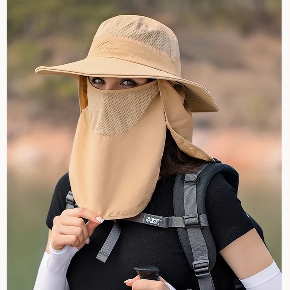 2 X Sun Protection Hats Removable Mesh Face Neck flaps Adjustable Size Unisex - Picture 3 of 14